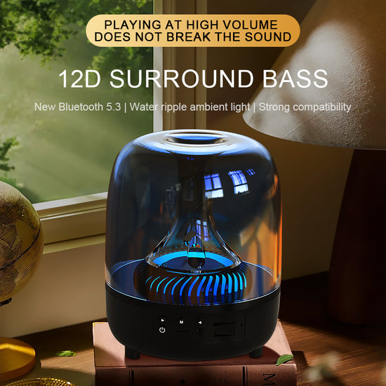 Portable Wireless Speaker with 12D Surround Bass, RGB Water Ripple Ambient Light, wireless 5.3, Hands-Free Calling, Wireless Speaker for Home, Outdoor, Party, Compatible with iPhone, Android, Laptop,Blue