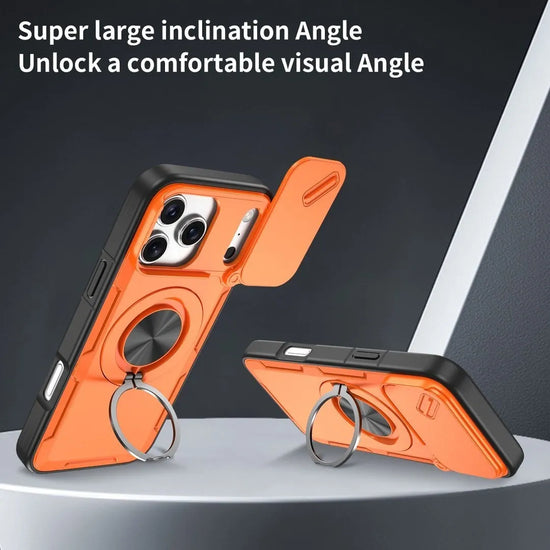2-in-1 Magnetic Sliding Lens Case, Orange for iPhone 17 Pro Max