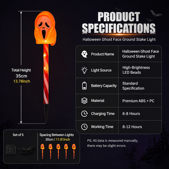 Halloween Solar Ground Stake Lights, 5-Pack Screaming Ghost Face Pathway Lights, IP65 Waterproof Auto On/Off for Lawn Yard Walkway, Spooky Outdoor Garden Decor with 5 Eerie Colors (3Sets, Colorful Tube)