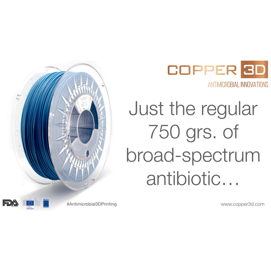 PLA Filament Copper 3D PLActive - Innovative Antibacterial 2.85mm 750gram Sky Blue Color 3D Printer Filament