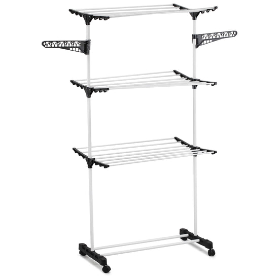 CARLA HOME Folding 3 Tier Clothes Laundry Drying Rack with Stainless Steel Tubes for Indoor & Outdoor Home