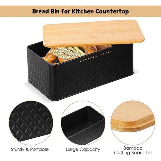 Bread Bin with Bamboo Lid used as Chopping Board for Kitchen Countertop
