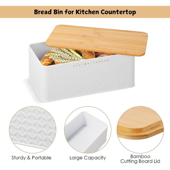 Bread Bin with Bamboo Lid used as Chopping Board for Kitchen Countertop