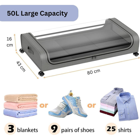 XXL Under Bed Rolling Storage Containers with 50L Large Capacity and Wheels