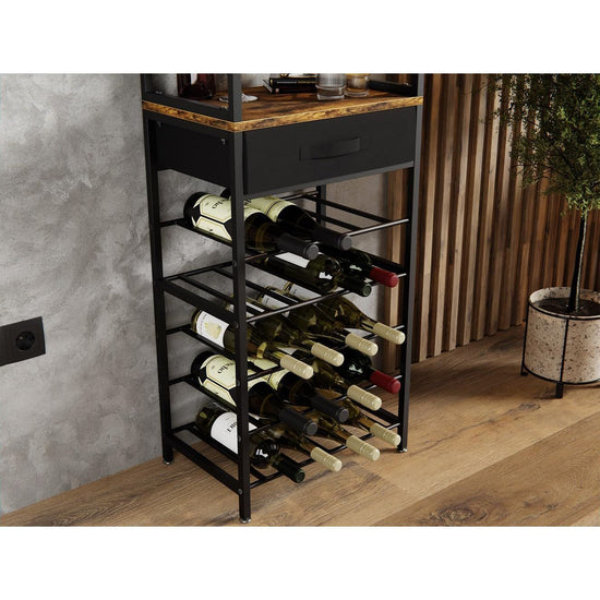 CARLA HOME Freestanding Wine Rack for 20 Bottles with Wood Countertop and Sturdy Metal Frame