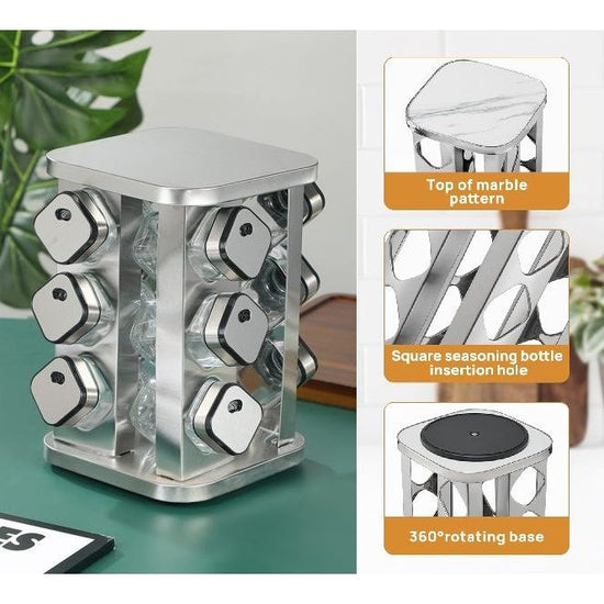 CARLA HOME Rotating Spice Rack Organizer with 20 Glass Jars for Kitchen Countertop