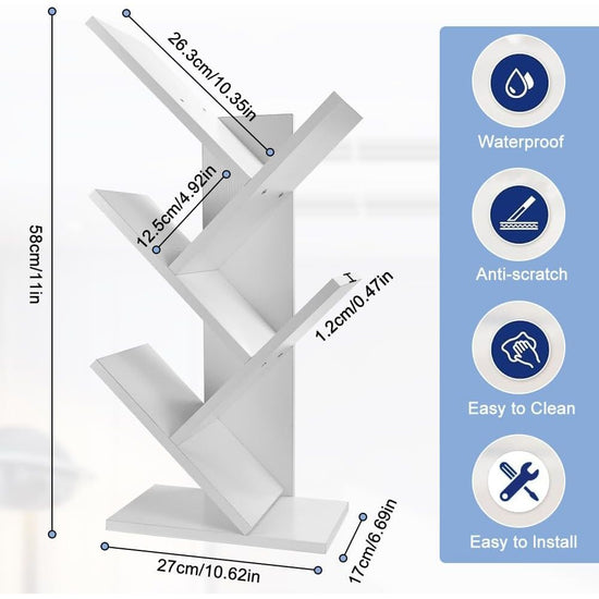 CARLA HOME 5-Tier Tree Bookshelf Storage Rack for Home Office or Bedroom (White)