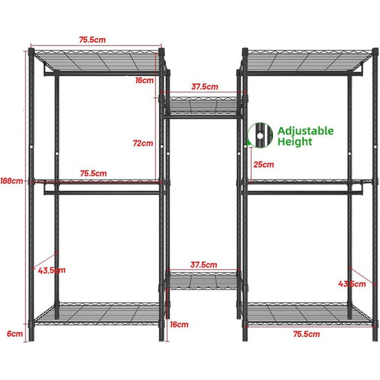 CARLA HOME Heavy Duty Clothing Garment Rack Organizer with Hanging Rods & Storage Shelves for Clothes, Shoes & Wardrobe