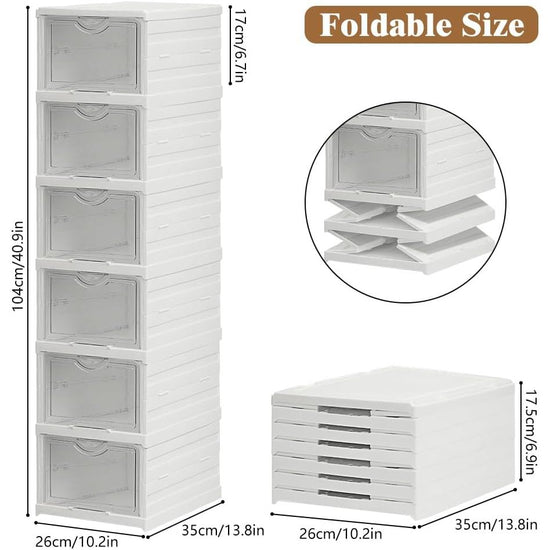 CARLA HOME 6-Tier Stackable Shoe Storage Box Organizer with Clear Door for Closet, Entryway or Cabinet