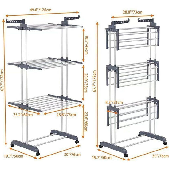 CARLA HOME Folding Clothes Drying Rack with Wheels and Adjustable Side Wings for Laundry Rack and Clothes Storage (Upgraded Model)