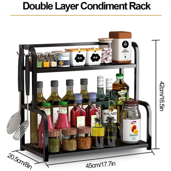 CARLA HOME 2-Tier Wooden Kitchen Countertop Spice Rack for Storage of Condiments, Oils, Jars & Seasoning Bottles
