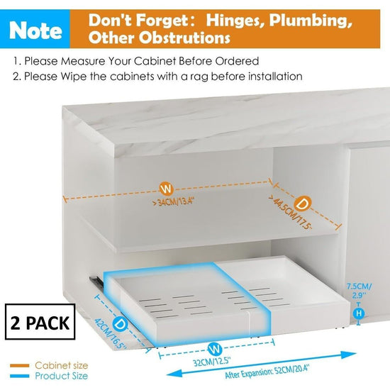 CARLA HOME 2 Pack Pull Out Cabinet Organizer Expandable for Cabinets with Adjustable Slide Out Shelves and Easy Installation (White)