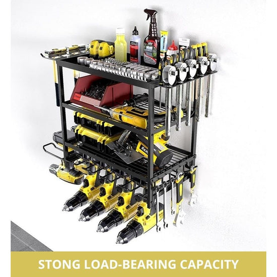 CARLA HOME 4-Tier Power Tool Rack Organizer Wall Mount with Drill Holder & Wrench Hooks for Cordless Tools & Workshop Organization