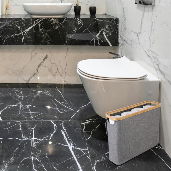 CARLA HOME 2 pack Toilet Paper Storage Basket Holds Up to 12 Rolls with Bamboo Lid and Handle for RV Closet (Grey)