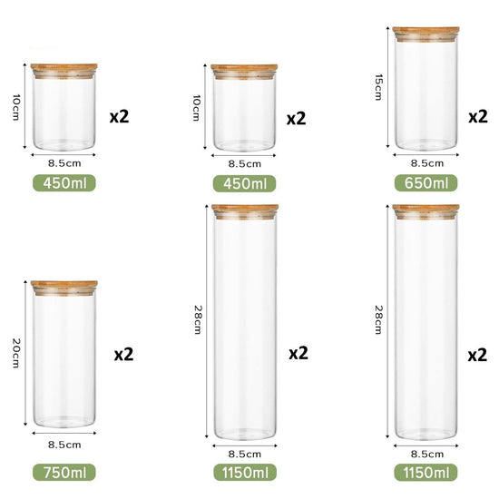 CARLA HOME 12 Pack Glass Storage Jars with Bamboo Lids for Kitchen Pantry, Pasta, Snacks, Cookies, Candy & More
