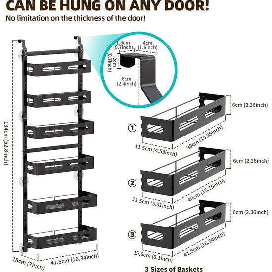 CARLA HOME 6 Tier Over the Door Organizer with Adjustable Metal Pantry Storage Rack and Hanging Baskets for Kitchen and Bathroom