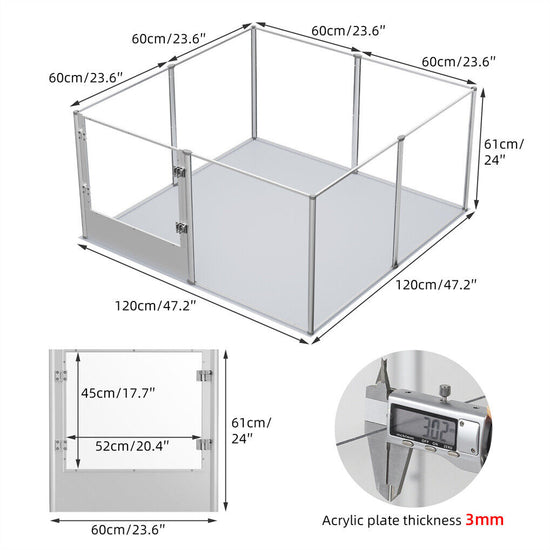 Large Acrylic Dog Playpen 120x120x61CM 8 Panels Cage