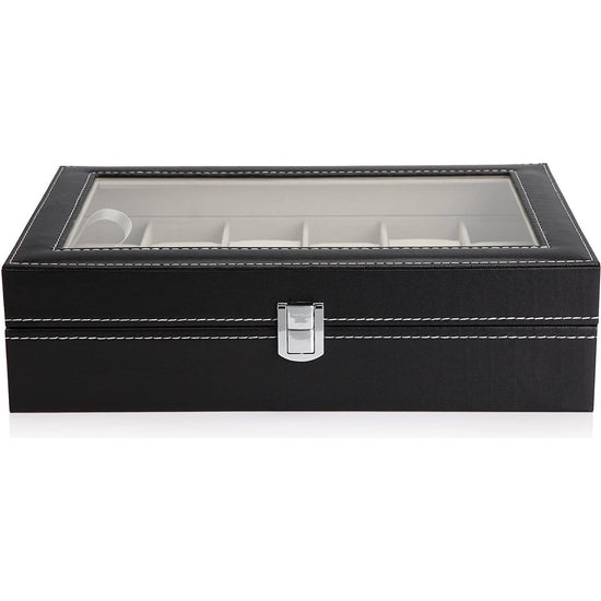 Black PU Leather Watch Organizer Display Storage Box Cases for Men & Women (12 slots)
