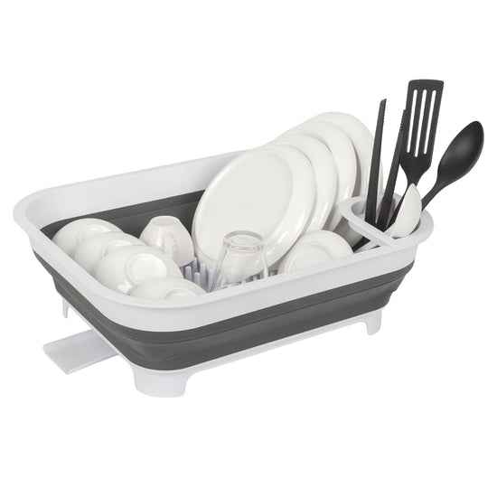 Collapsible Dish Rack with Utensil Section Space-Saving Drying Rack for Compact Kitchens & Camping