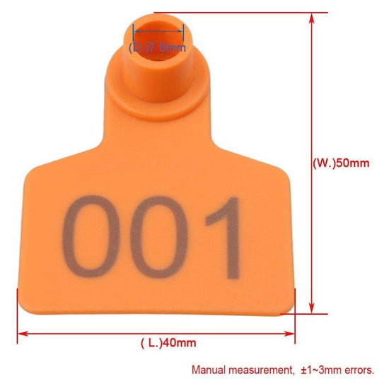 1-100 Cattle Number Ear Tags 5x4cm Set - Small Orange Pig Goat Livestock Label