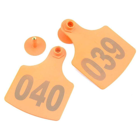 1-100 Cattle Number Ear Tag 6x7cm Set - Medium Orange Cow Sheep Livestock Label