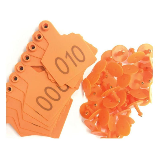 1-100 Cattle Number Ear Tags 7.5x10cm Set - XL Orange Cow Sheep Livestock Labels