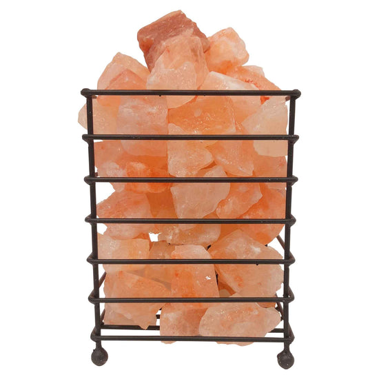 12V 12W Rectangle Iron Basket Himalayan Pink Salt Lamp Rock Crystal Bulb On/Off