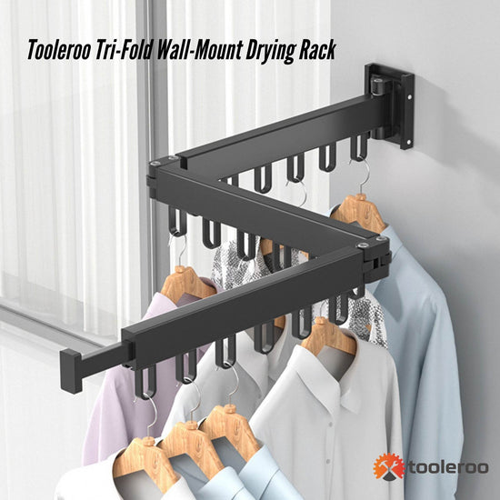 Tooleroo Clothes Drying Rack Tri-Fold Wall-Mount Space-Saving Laundry Hanger