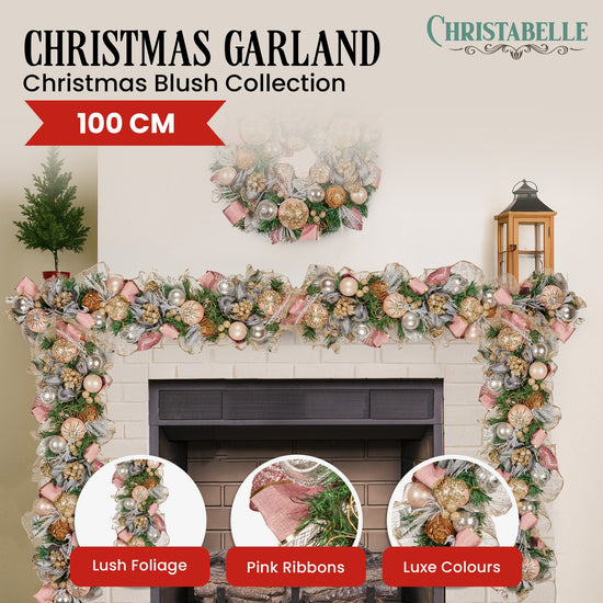 Christabelle 100cm Christmas Garland Lush Green Holiday Door Garland w/Jewelled Baubles & Berries Pre Decorated Festive