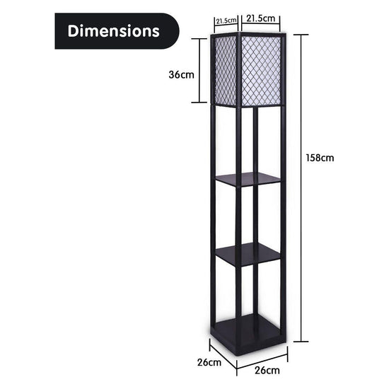 Sarantino Etagere Floor Lamp Diamond Look Fabric Shade Shelves Black