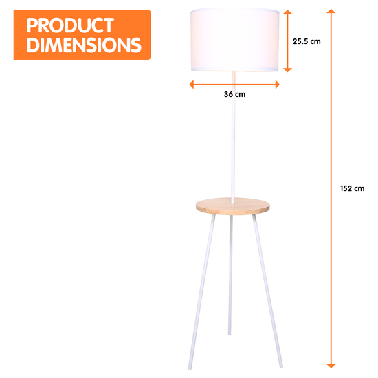 Sarantino Metal Tripod Floor Lamp Shade with Wooden Table Shelf