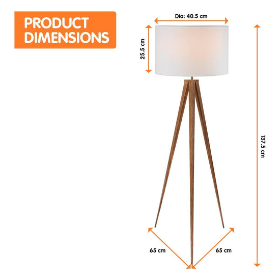 Sarantino Metal Tripod Floor Spot Lamp Shade Drum in Wooden Finish