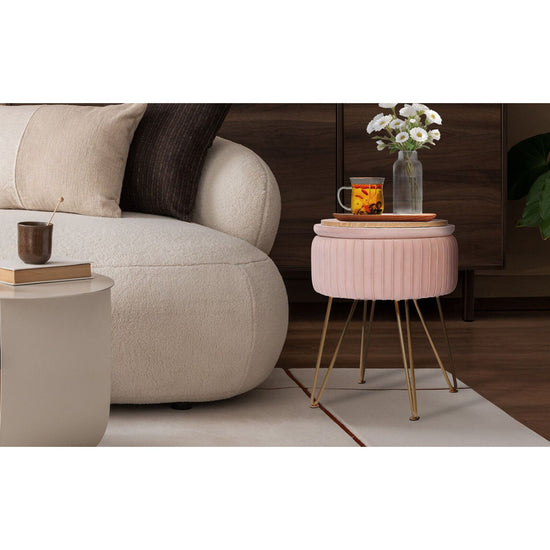 Side Table Storage Ottoman - Velvet Padded Stool Vanity Footstool REMY PINK