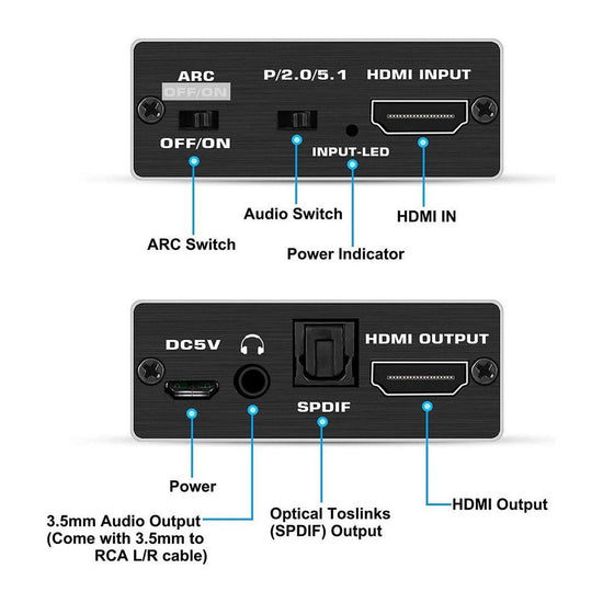 Simplecom CM425 HDMI 2.0 Audio Extractor Optical SPDIF and 3.5mm Stereo with ARC 4K@60Hz