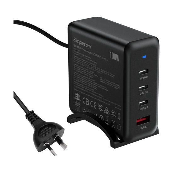 Simplecom CU400 4-Port PD 100W GaN Fast Charger 3xUSB-C + USB-A for Phone Tablet Laptop