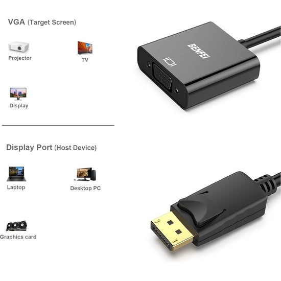BENFEI DisplayPort to VGA,Gold-Plated Uni-directional Adapter