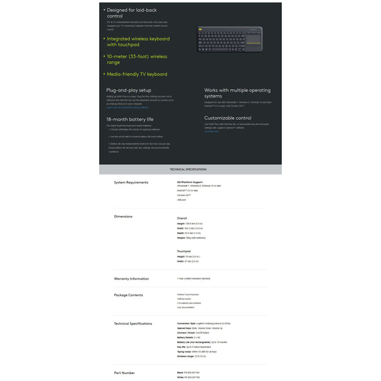 Logitech K400 PLUS Touch Wireless keyboard - Black (920-007165)