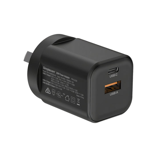 Simplecom CU235 Dual Port PD 35W Fast Wall Charger USB-C + USB-A for Phone Tablet