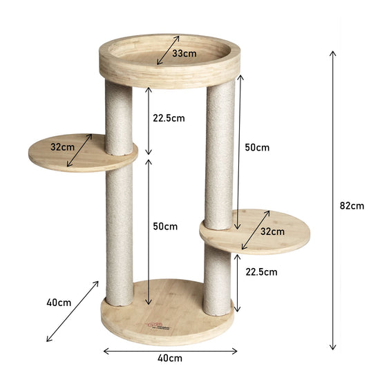 Whisker Wonderland Premium Eco Bamboo Cat Tree Small - Natural Bamboo Structure, Safe & Stable, Multi-Functional Cat Furniture, Climbing & Scratching
