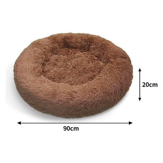 Pet Dog Bedding Warm Plush Round Comfortable Dog Nest Light Coffee Large 90cm