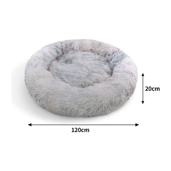 Pawfriends Dog Cat Pet Calming Bed Washable ZIPPER Cover Warm Soft Plush Round Sleeping 120cm