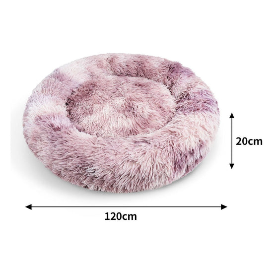 Pawfriends Dog Cat Pet Calming Bed Warm Soft Plush Round Nest Comfy Sleeping Cave MEL 120cm