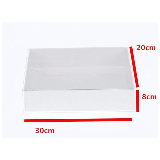 10 Pack of White Card Box - Clear Slide On Lid - 30 x 20 x 8cm - Large Beauty Product Gift Giving Hamper Tray Merch Fashion Cake Sweets Xmas