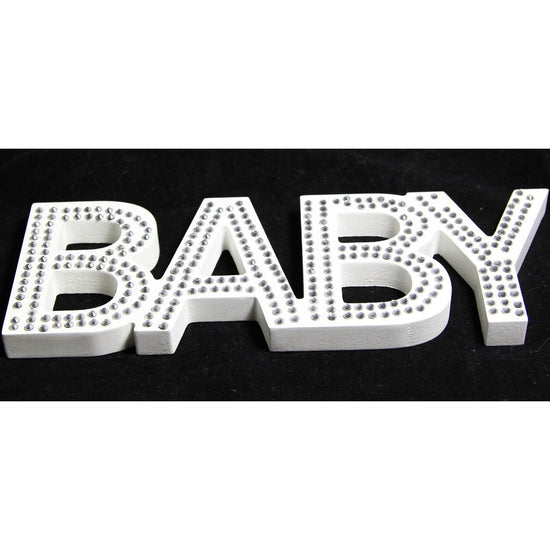 White Baby Nursery 30cm Sign Plaque Plate with Diamantes Newborn Gift Homeware Bedroom Decoration Wall Art