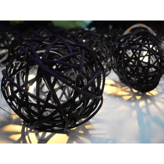 1 Set of Black 5cm Rattan Cane 50 Ball Battery Powered LONG 5m String Lights Christmas Gift Home Wedding Party Bedroom Decoration Table Centrepiece
