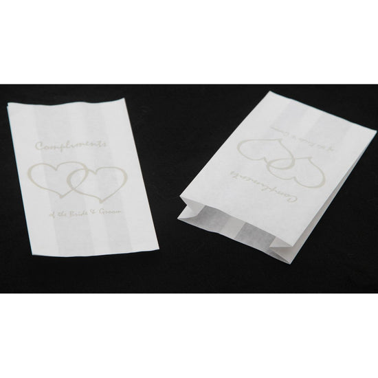 200 Pack Wedding Cake Bags Greaseproof Wax Paper Slice Take Home Favour Silver Heart n Message