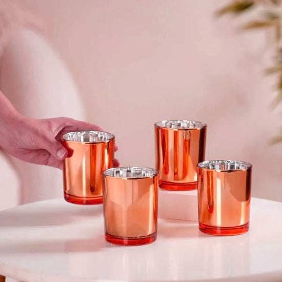 10 Pack Copper Votive Tealight Candle Holders Valentines Day Mercury Wedding Decor Glass Candlestick Party Decorations Bridal Baby Shower Event