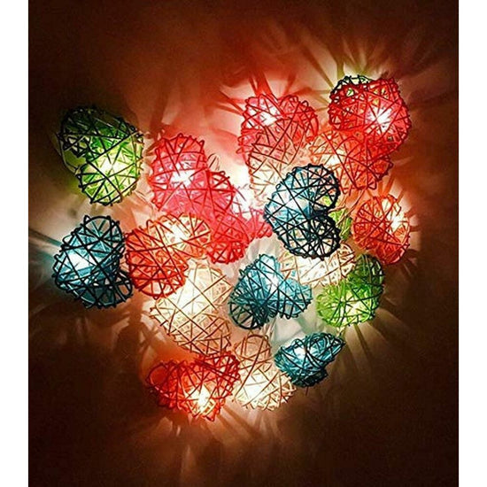 20 Rainbow 3D Hollowed Rattan Heart-Shaped 3M String Fairy Lights, Battery (AA) Indoor & Outdoor Decorations Birthday Kids Celebration PartyRoom Table Lighting