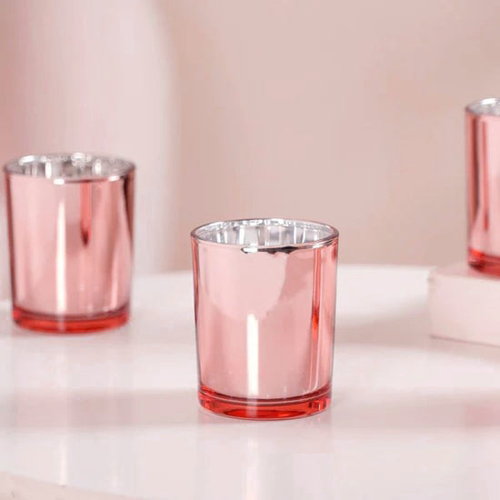 10 Pack Rose Gold Pink Votive Tealight Candle Holders Valentines Day Mercury Wedding Decor Glass Candlestick Party Decorations Bridal Baby Shower Event