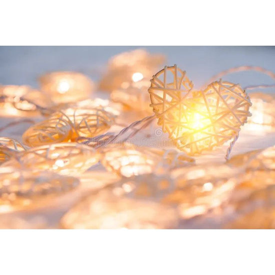 20 White 3D Hollowed Rattan Heart-Shaped 3M String Fairy Lights, Battery (AA) Indoor & Outdoor Decorations Wedding Valentines Romantic Room Table Lighting